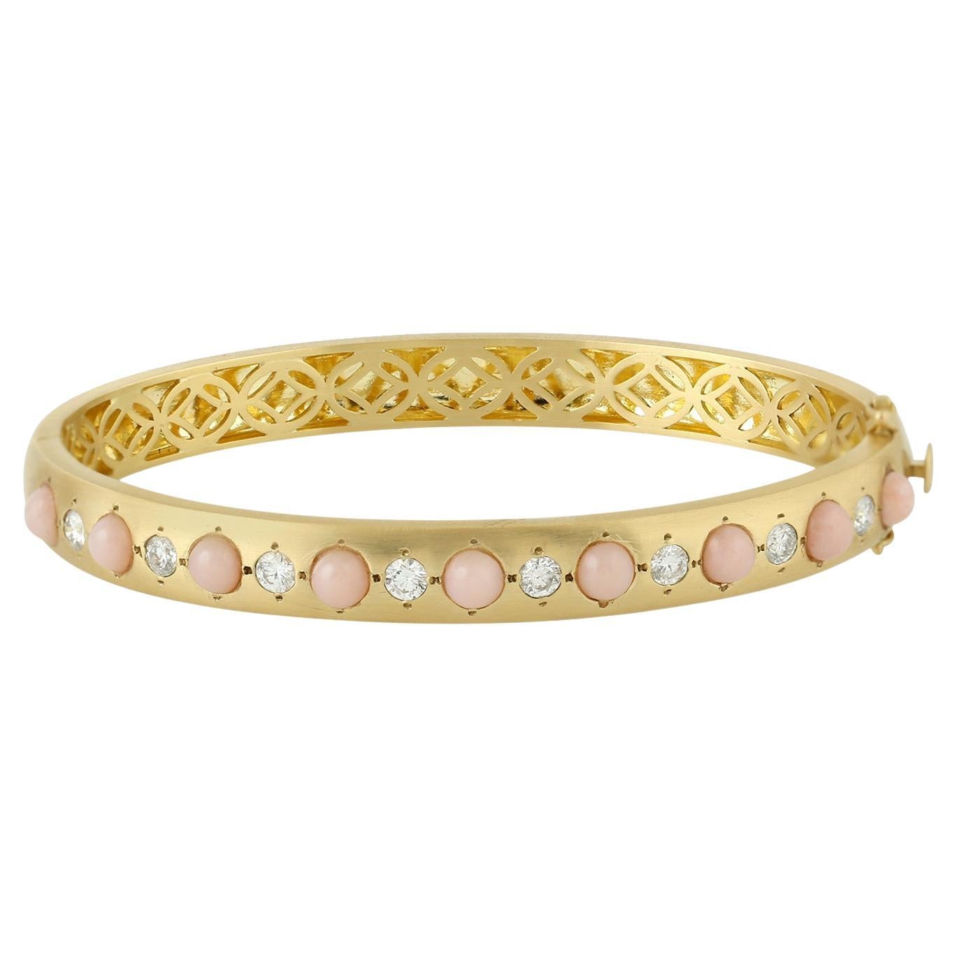 Opal & Diamond Bangle Made In 18K Yellow Gold