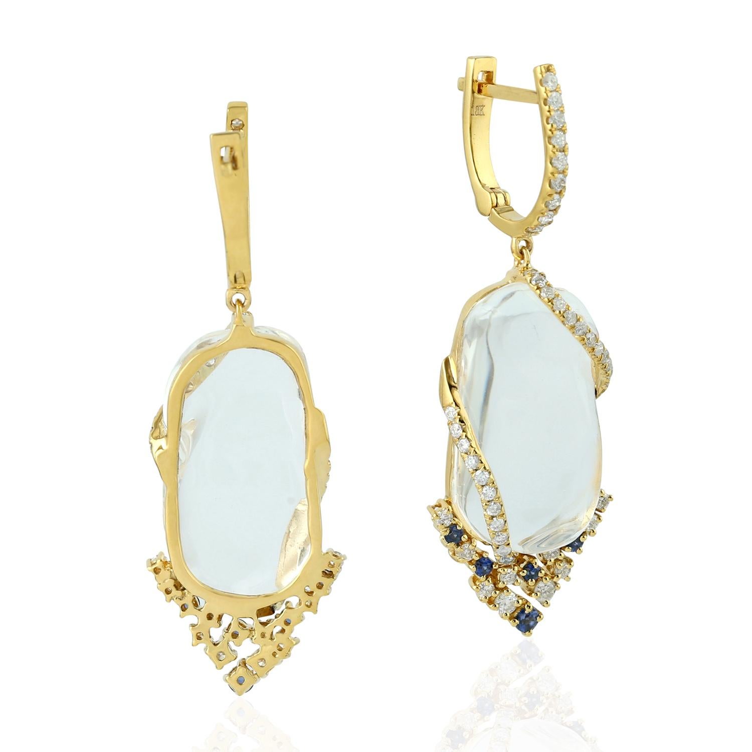 Contemporary Opal Diamond Blue Sapphire 18 Karat Gold Earrings For Sale