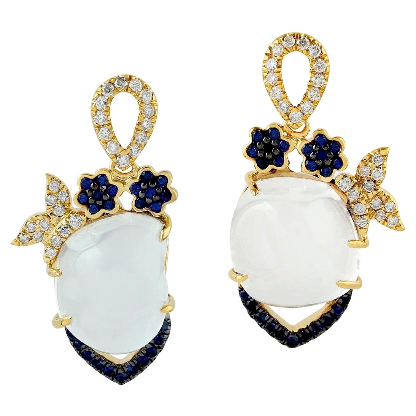 Opal Diamond Blue Sapphire 18 Karat Gold Earrings