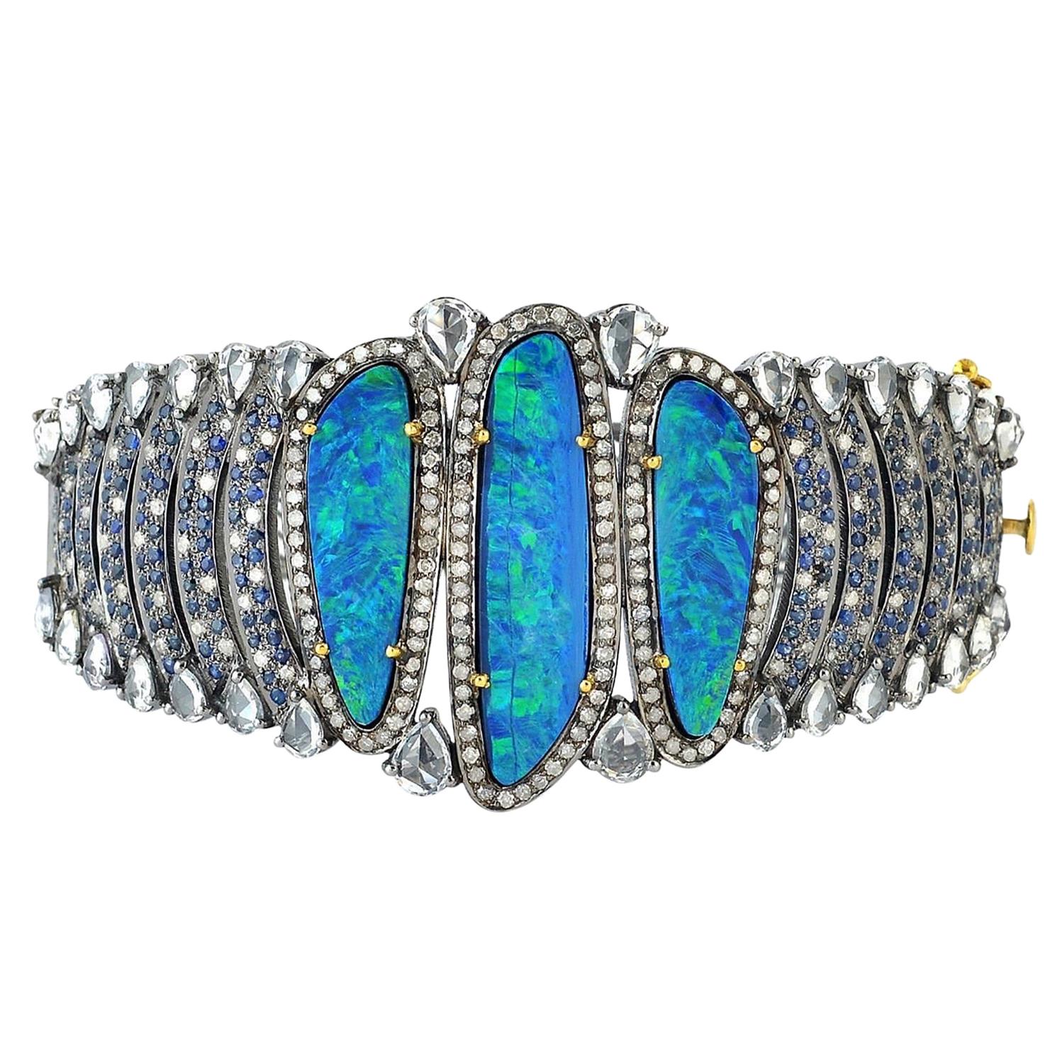 Opal Diamond Bracelet Cuff For Sale