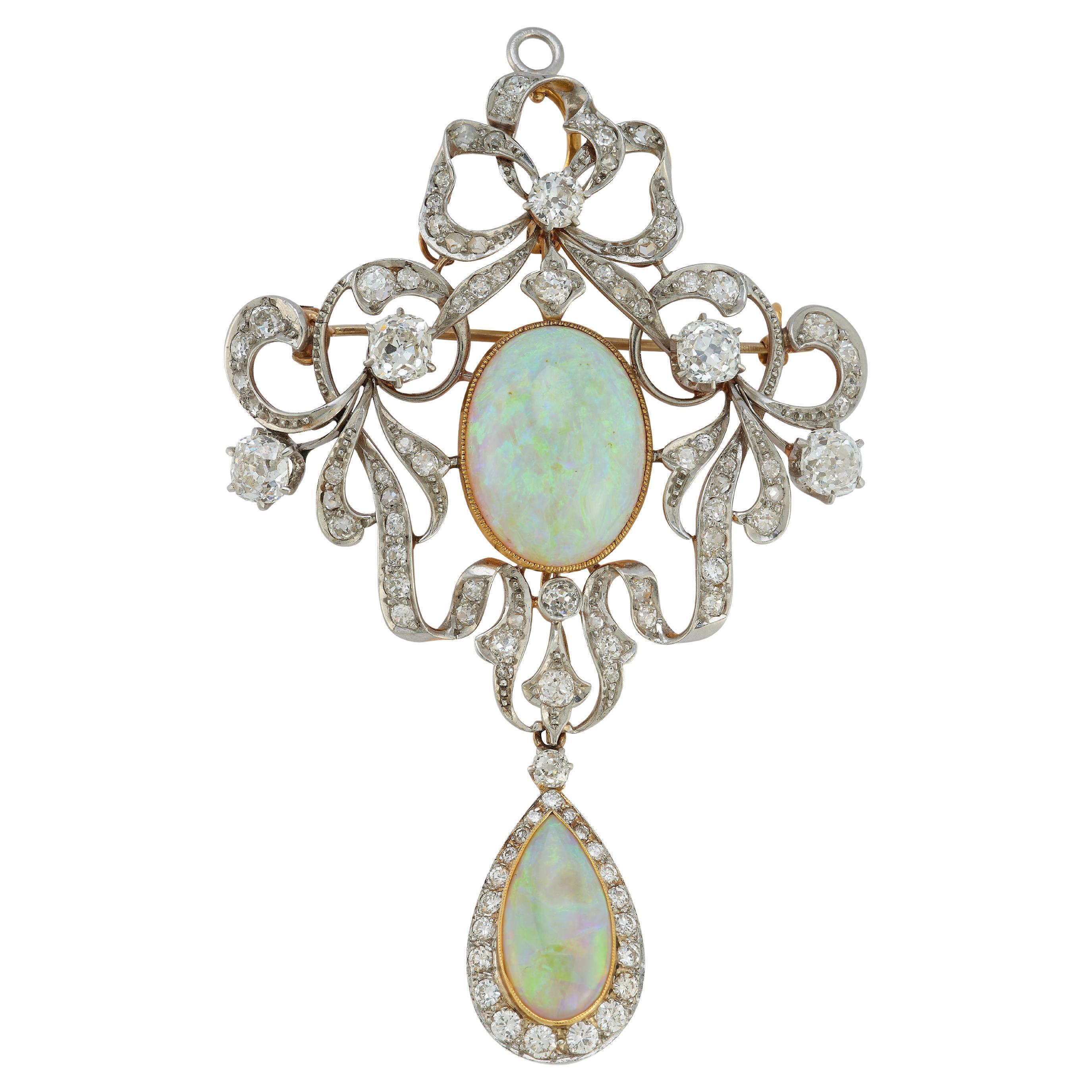 Opal & Diamond Brooch For Sale