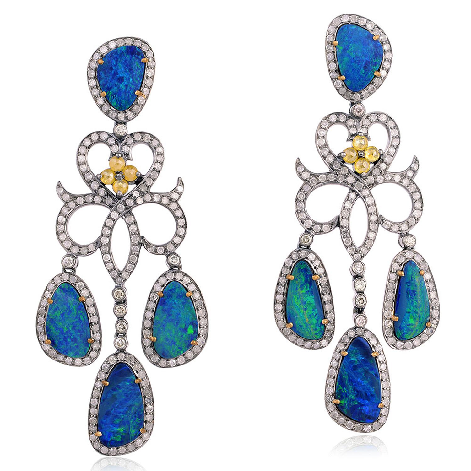 Contemporary Opal Diamond Chandelier Earrings For Sale