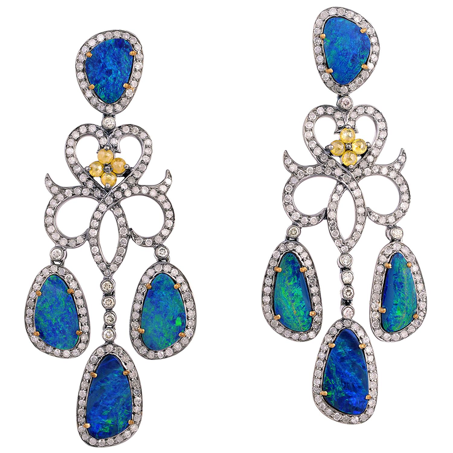 Opal Diamond Chandelier Earrings