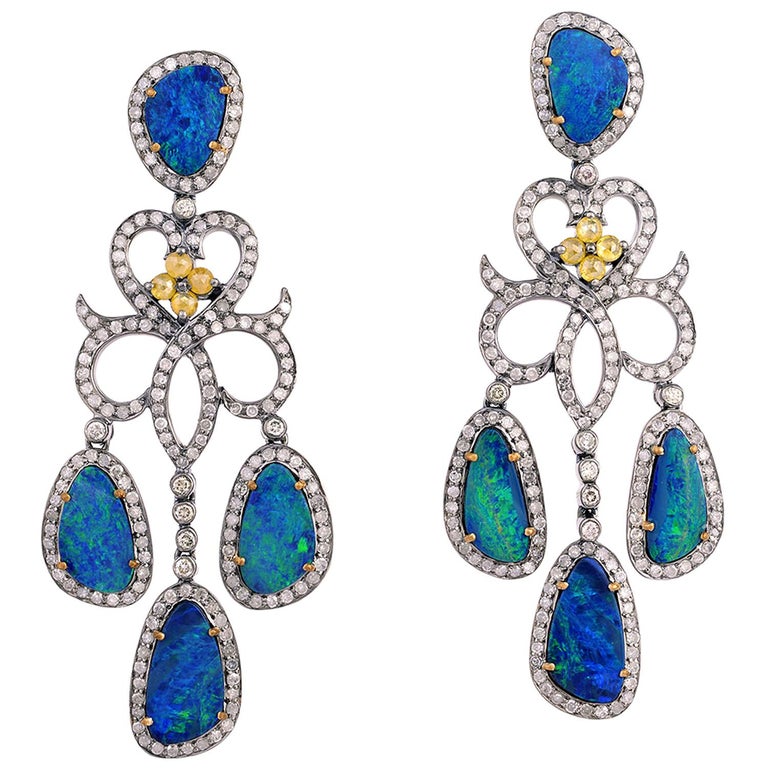 Opal Diamond Chandelier Earrings For Sale at 1stDibs