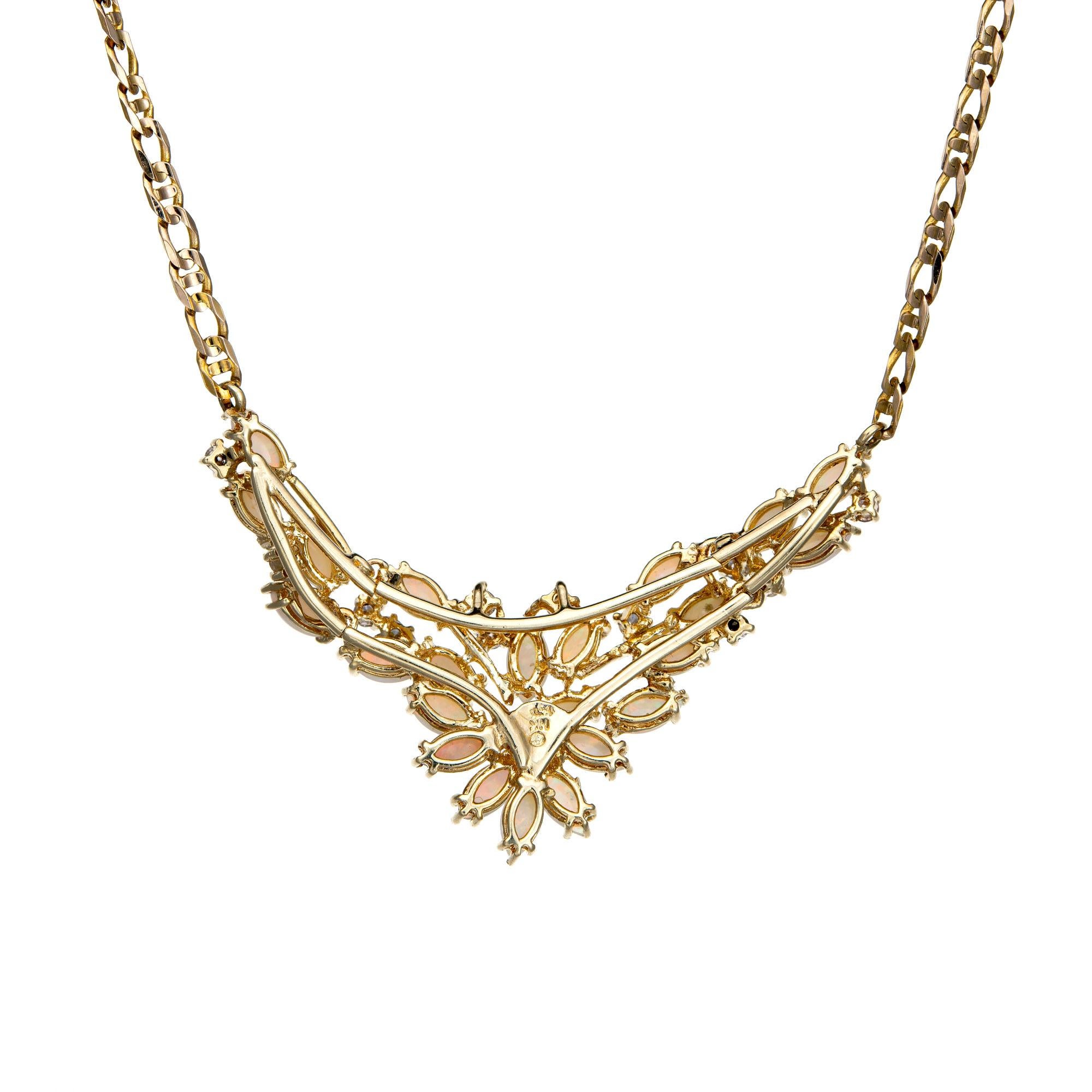 Opal Diamond Cluster Necklace Vintage 14 Karat Yellow Gold Choker Spray