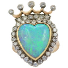 Opal Diamond Crown Ring 18 Karat Rose Gold and Platinum
