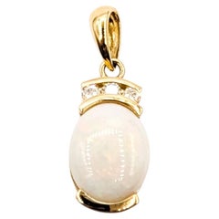 Opal & Diamond Drop Pendant in 14K Yellow Gold