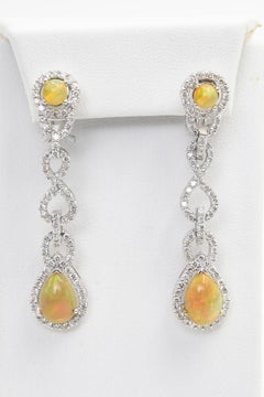 Opal Diamond Drop White Gold Earrings