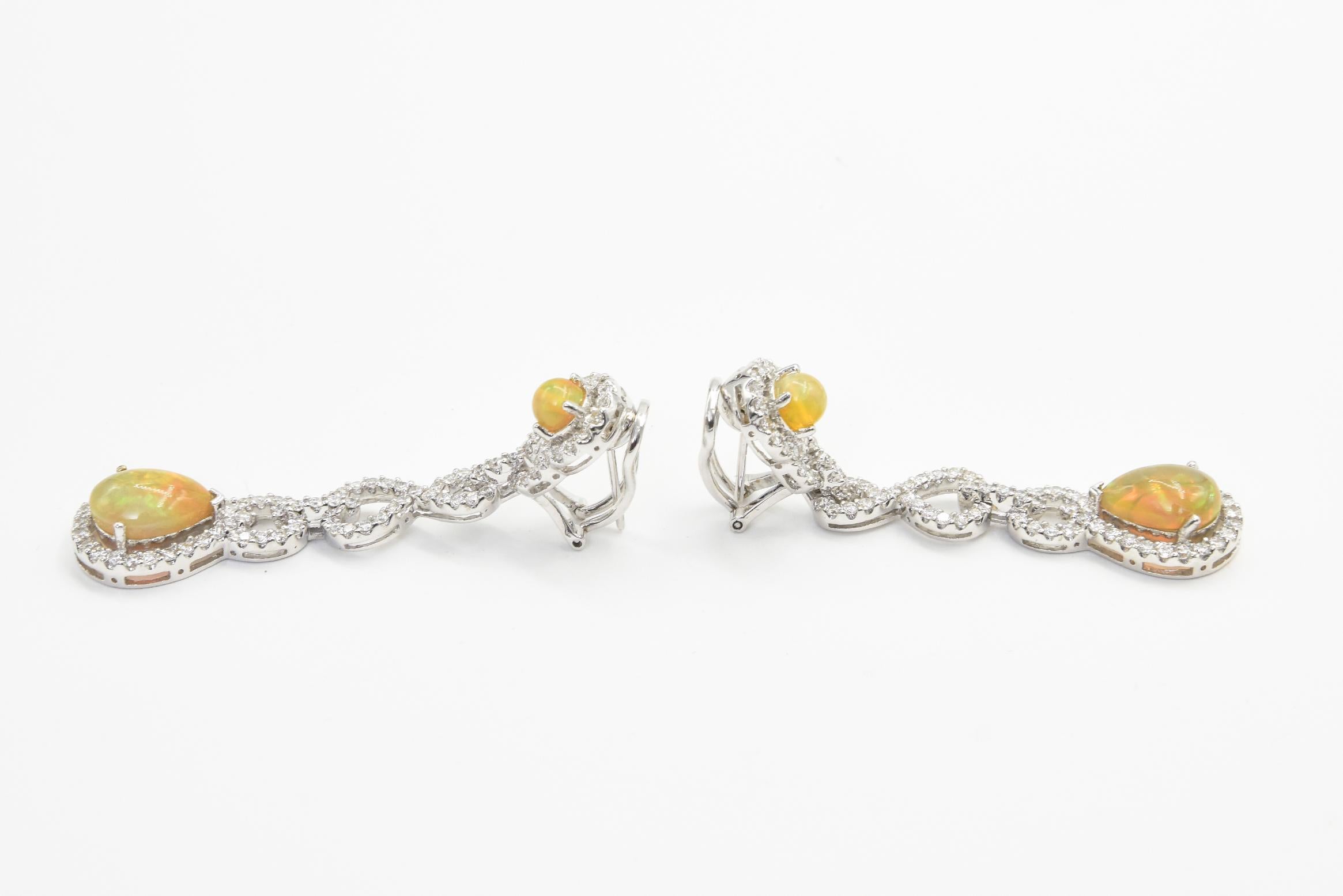 Opal Diamond Drop White Gold Earrings For Sale 1
