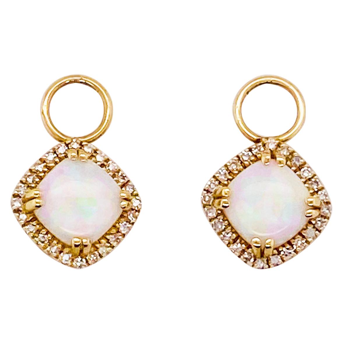 Opal Diamond Earring Charms 14KTY with .1.3 Carat Gemstones, for Huggie Ear