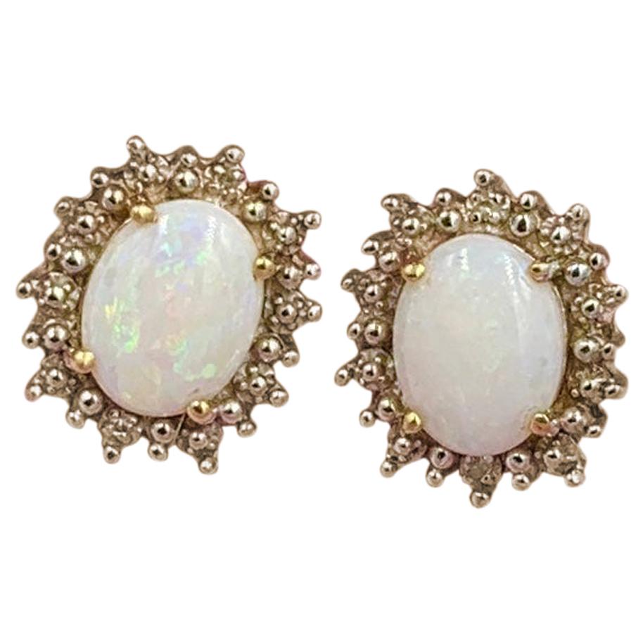 Opal Diamond Earrings 14 Karat Gold Estate