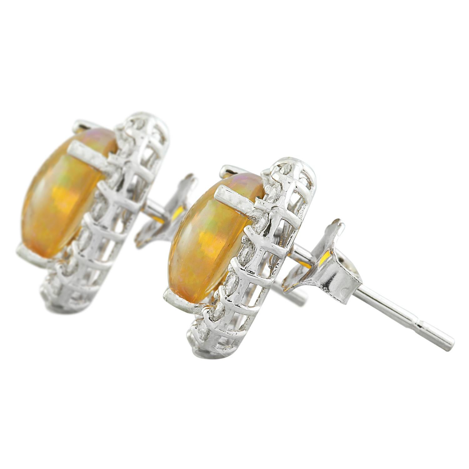 Opal Diamond Earrings In 14 Karat White Gold In New Condition For Sale In Manhattan Beach, CA