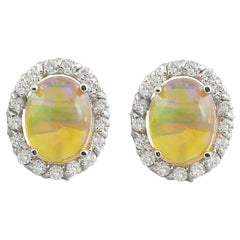 Boucles d'oreilles Opale Diamant en or blanc 14 carats