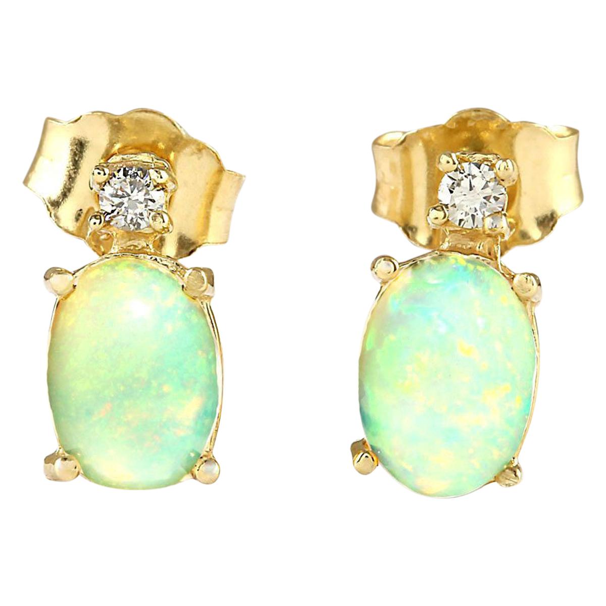 Opal Diamond Earrings In 14 Karat Yellow Gold  In New Condition For Sale In Los Angeles, CA
