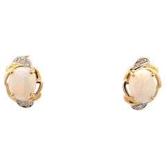 Boucles d'oreilles opale et diamant en or jaune 14k