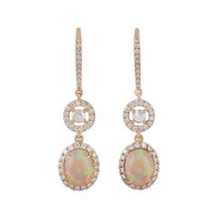 Opal & Diamond Earrings Studded in 18k Yellow Gold