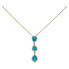 Opal, Diamond & Emerald Pendant Necklace, Genuine Black Opal, 14K Yellow Gold