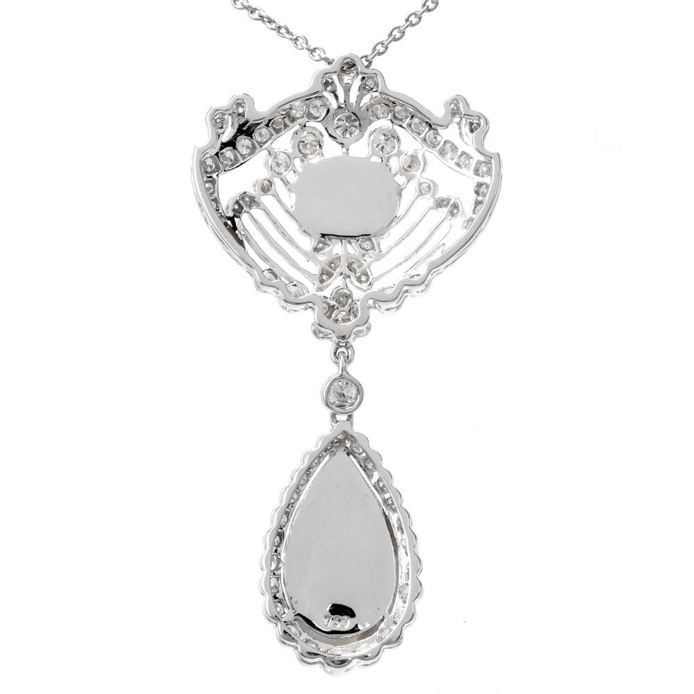 Women's Opal Diamond Floral Openwork 18 Karat Gold Pendant Necklace