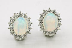 Opal Diamond Floral Stud Earrings 4.96 Carat