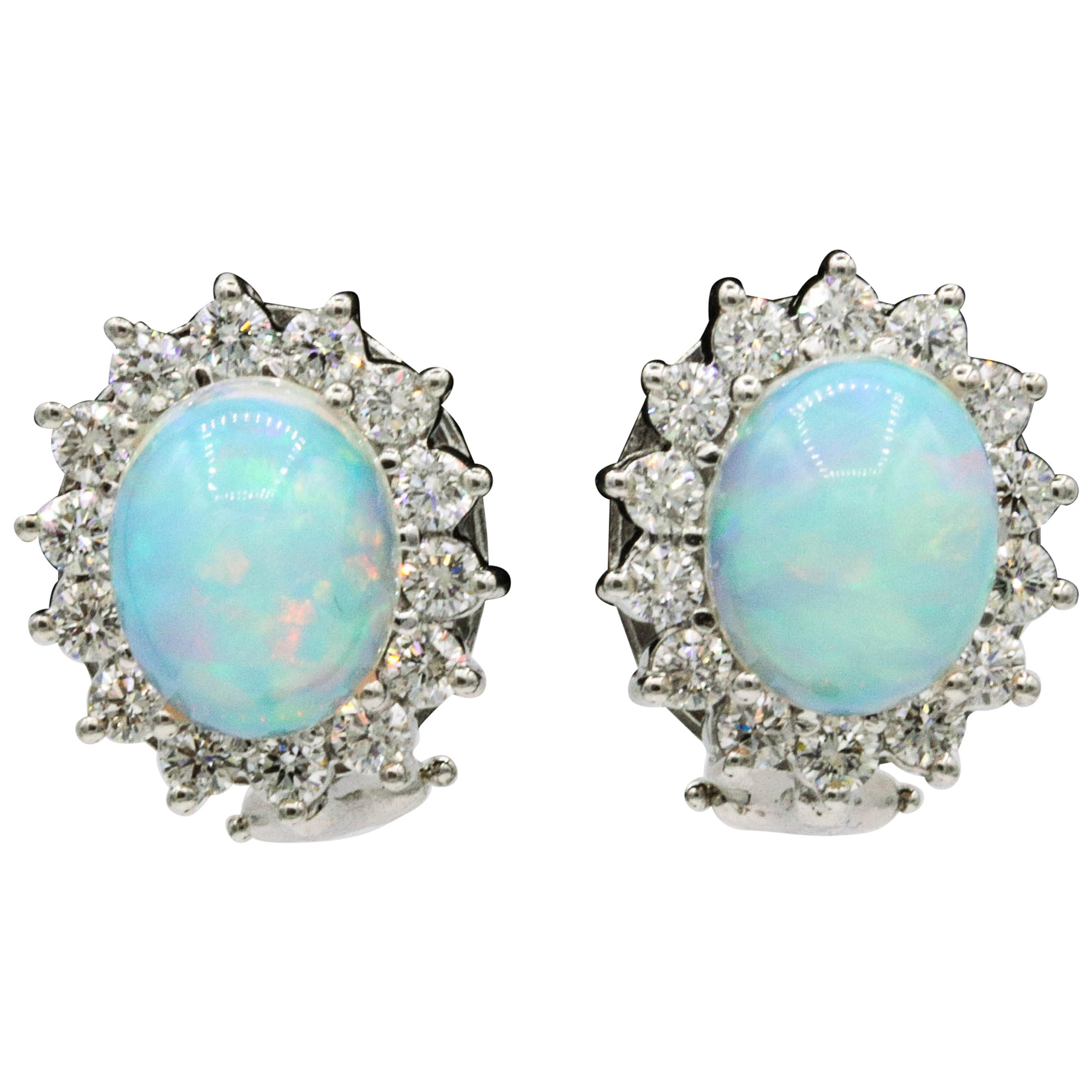 Opal Diamond Floral Stud Earrings 4.96 Carat