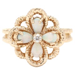 Vintage Opal Diamond Flower Cocktail Ring, 14KT Yellow Gold, Ring