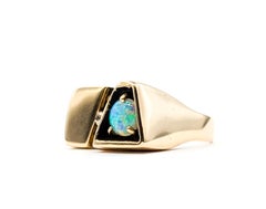 Opal & Diamond Geometric Ring in 14k Yellow Gold