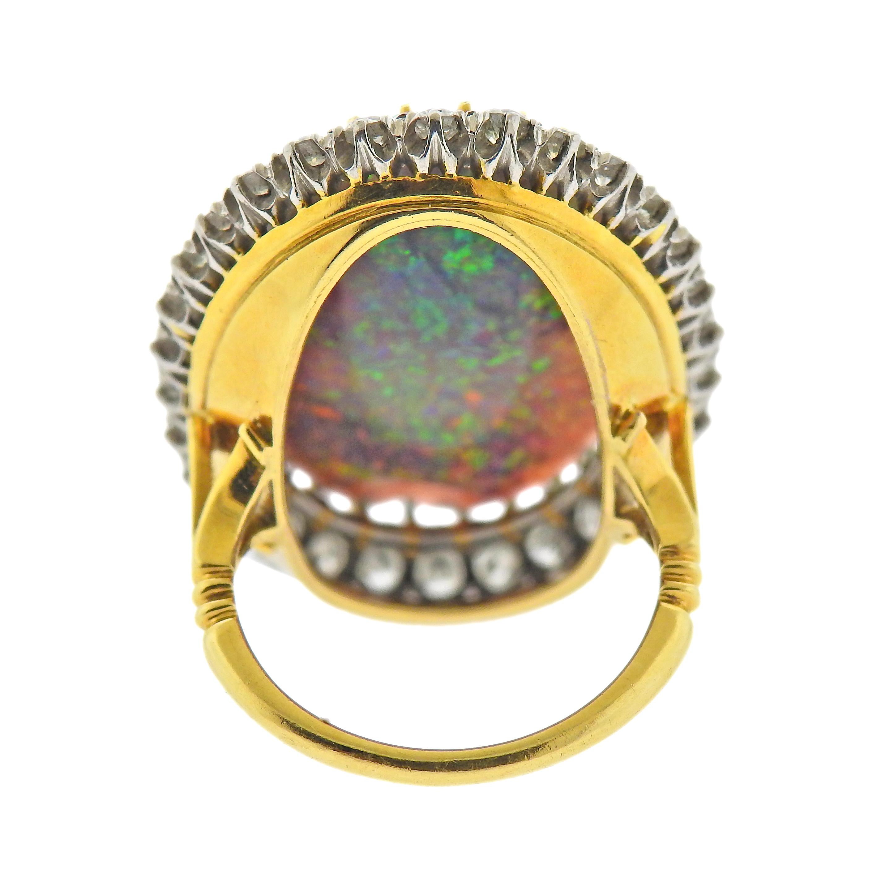Oval Cut Opal Diamond Gold Cocktail Ring