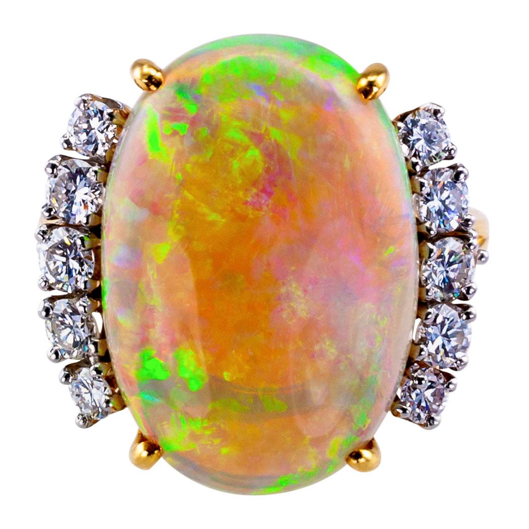 Contemporary Opal Diamond Gold Cocktail Ring