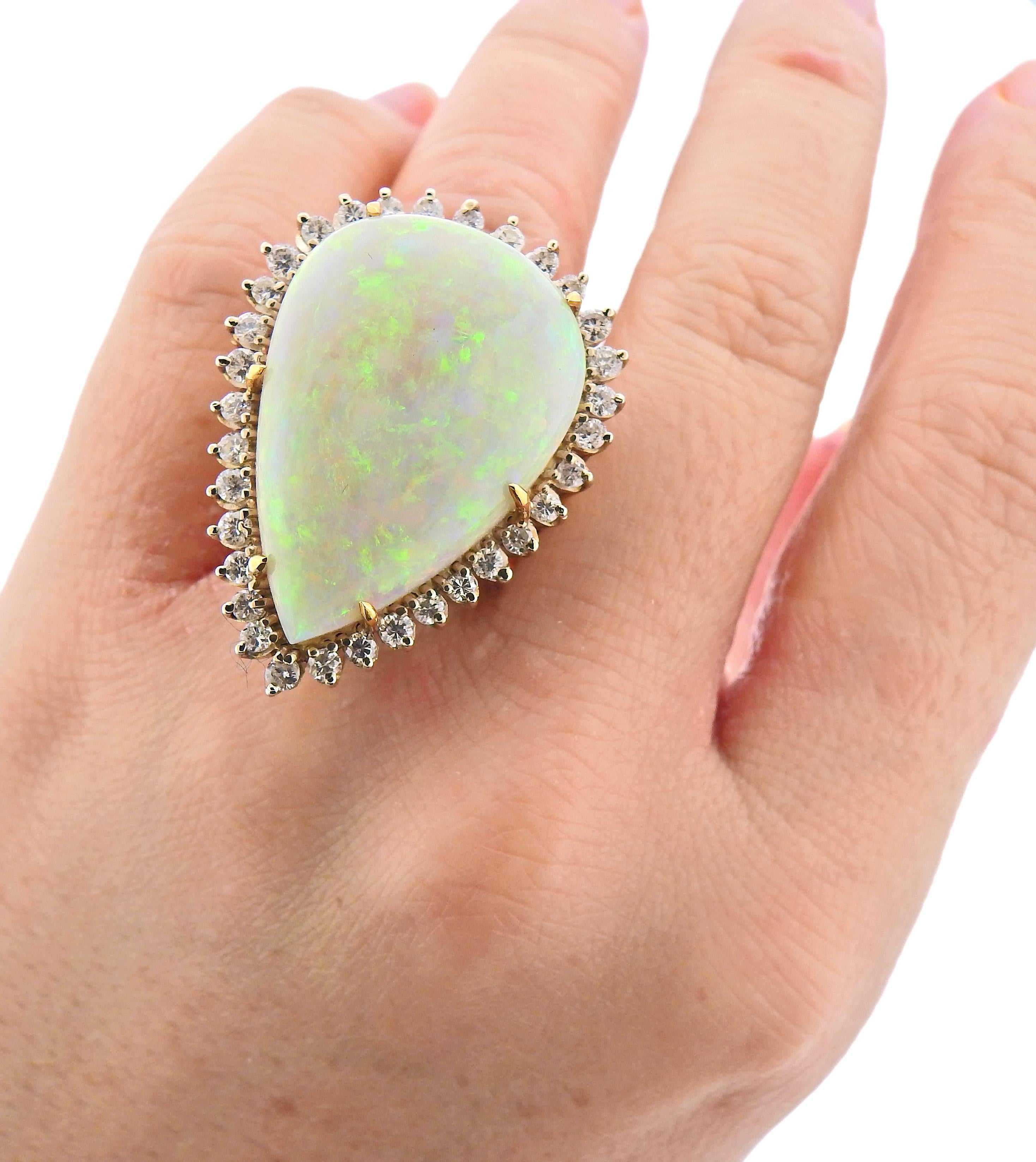 Pear Cut Opal Diamond Gold Cocktail Ring For Sale