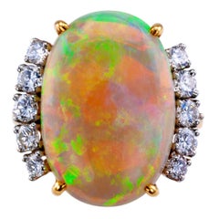 Vintage Opal Diamond Gold Cocktail Ring