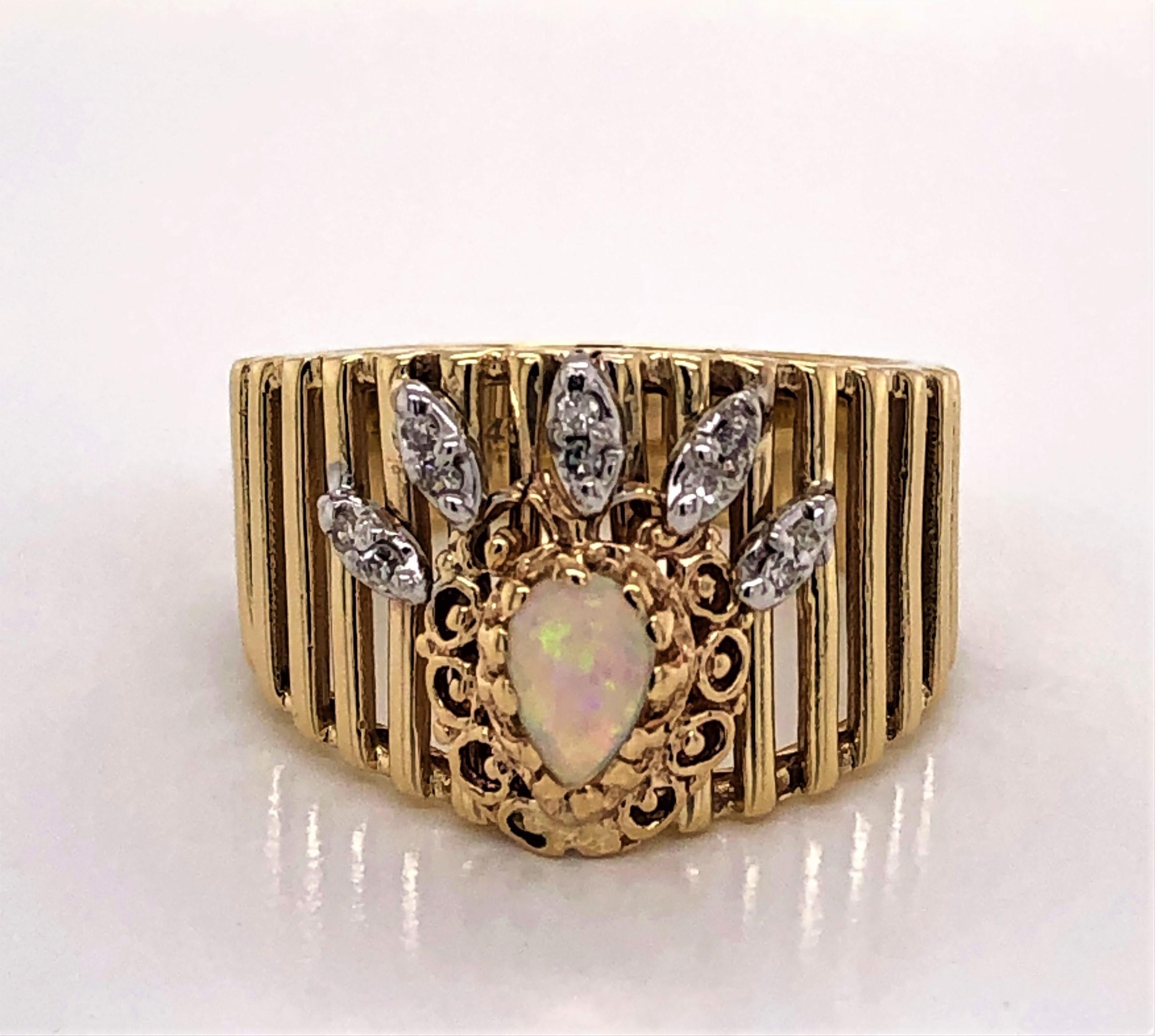Pear Cut Opal Diamond Gold Crown Ring