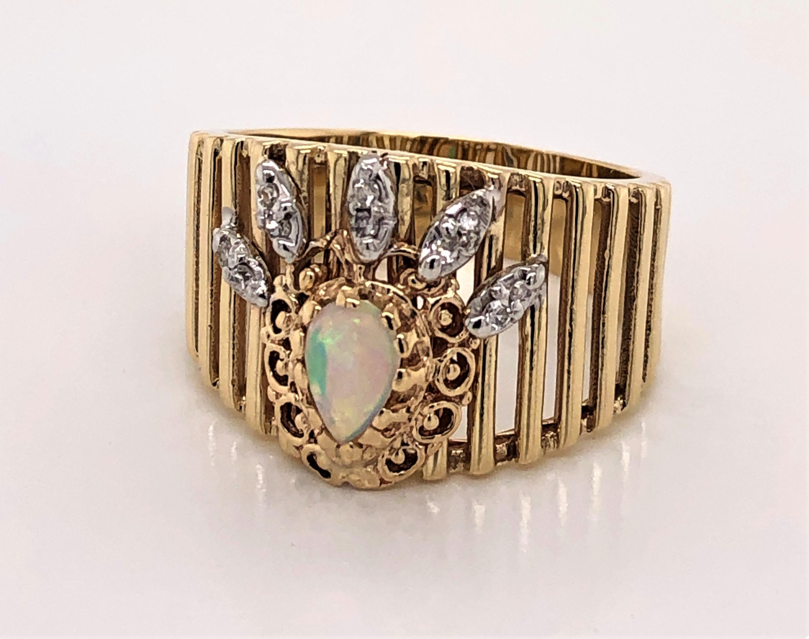Opal Diamond Gold Crown Ring In Excellent Condition In Mount Kisco, NY