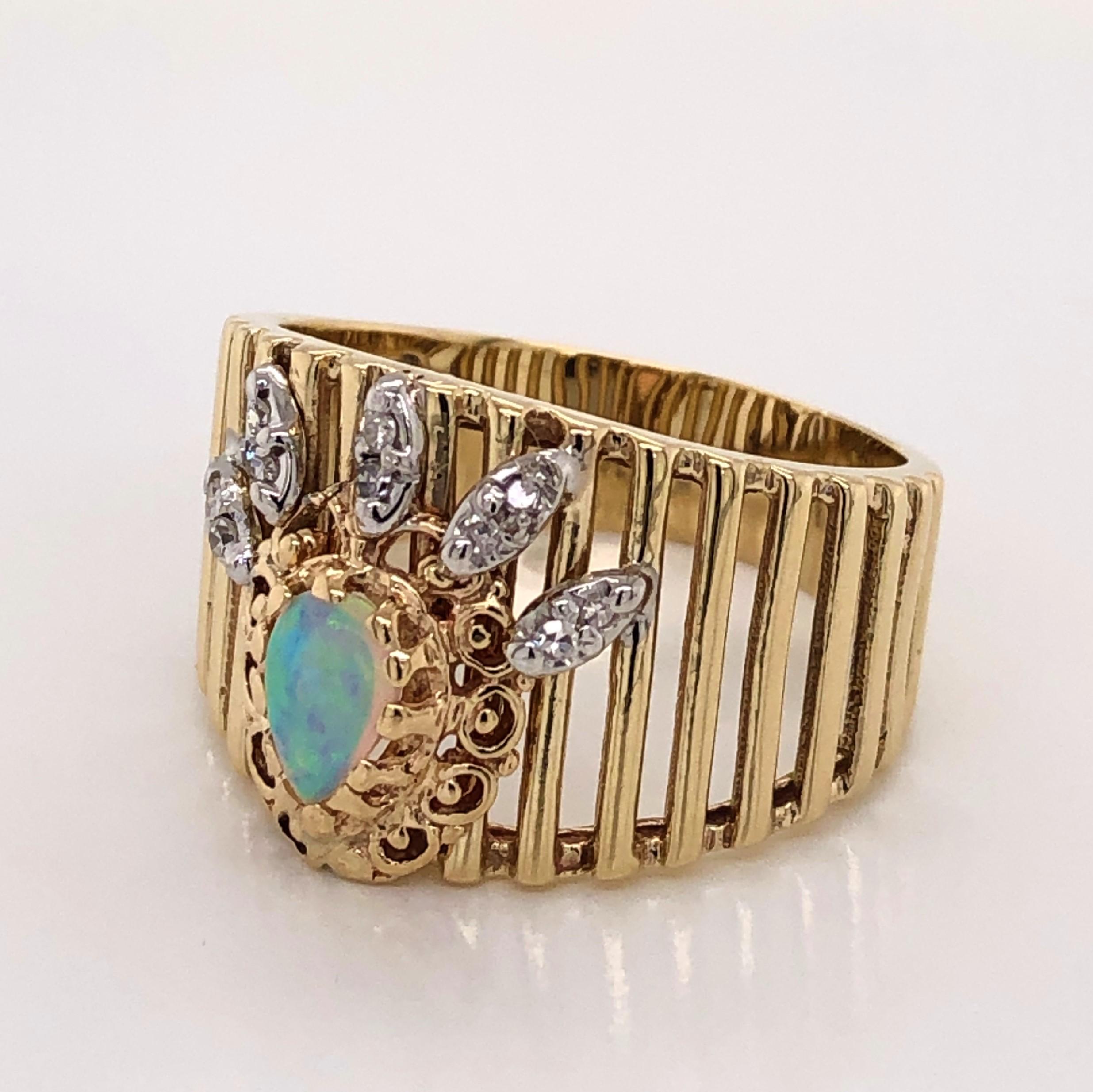 Opal Diamond Gold Crown Ring 1