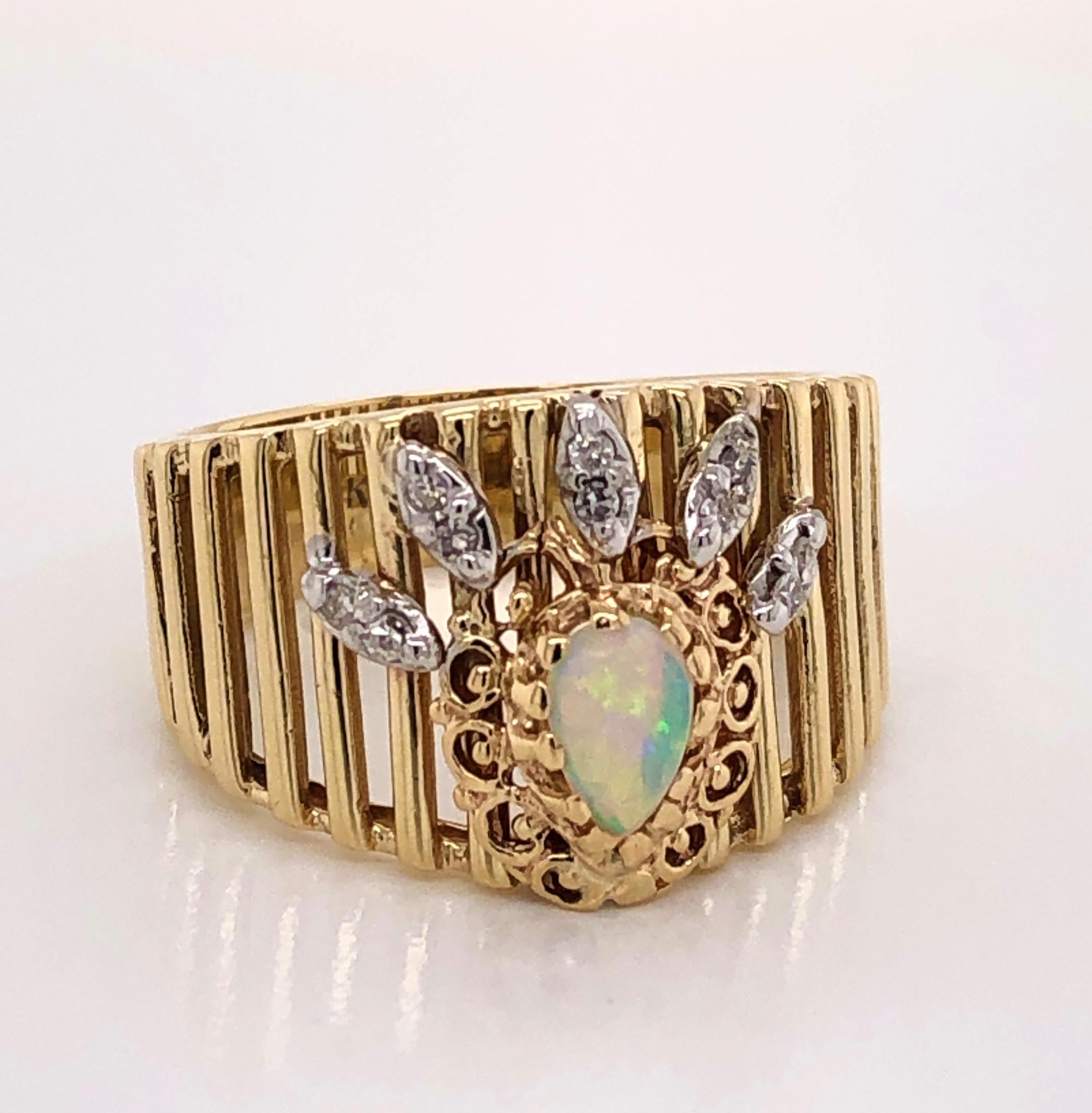 Opal Diamond Gold Crown Ring 2