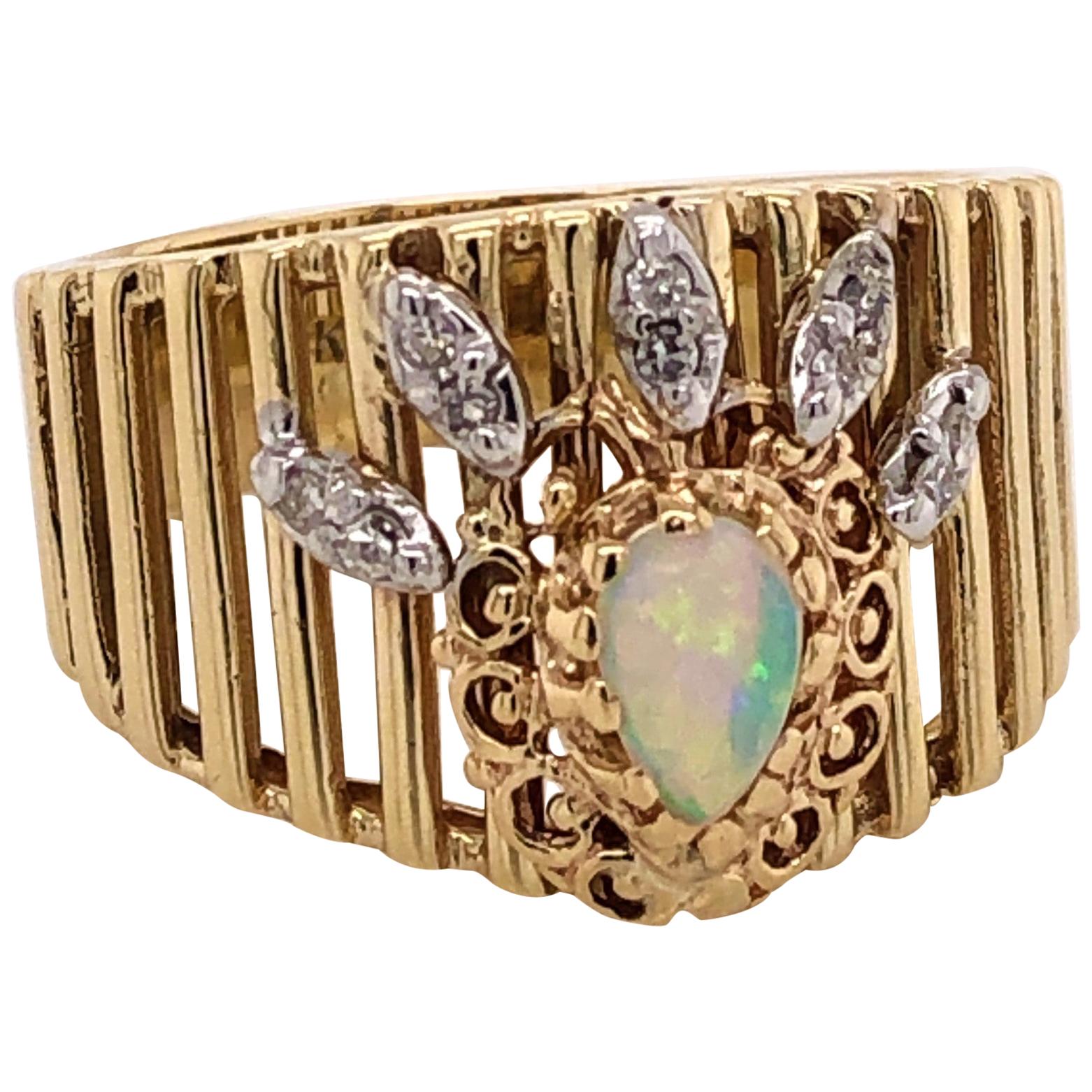 Opal Diamond Gold Crown Ring