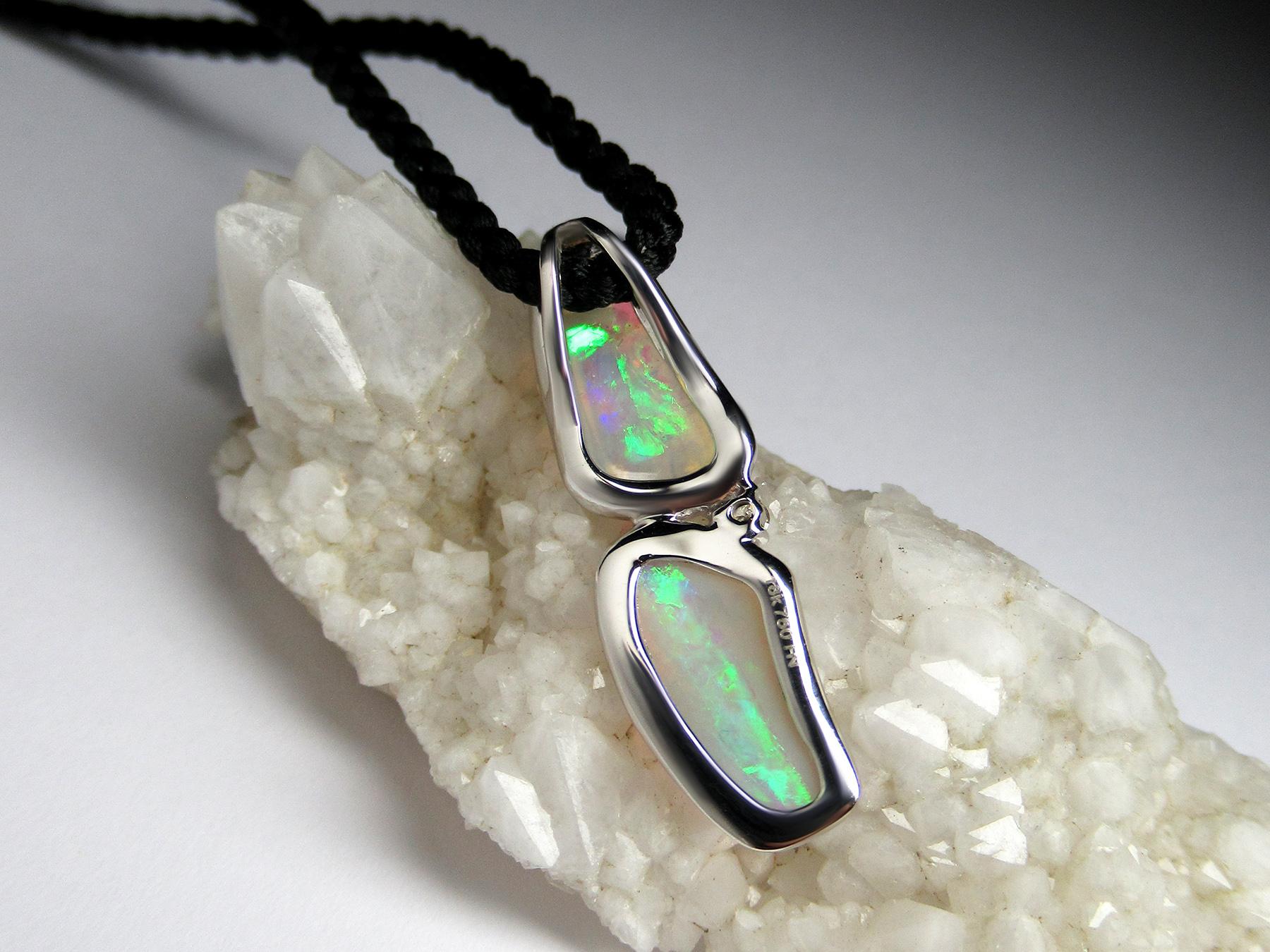 Opale Diamante Ciondolo d'oro Cristallo australiano naturale Collana opale regalo moglie arte in vendita 4