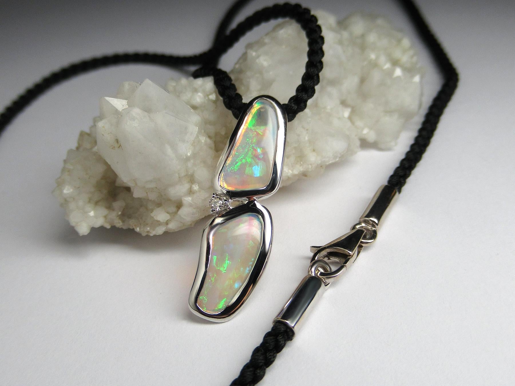 Opale Diamante Ciondolo d'oro Cristallo australiano naturale Collana opale regalo moglie arte in vendita 6