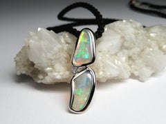 Opal Diamond Gold Pendant Natural Australian Crystal opal necklace gift wife art
