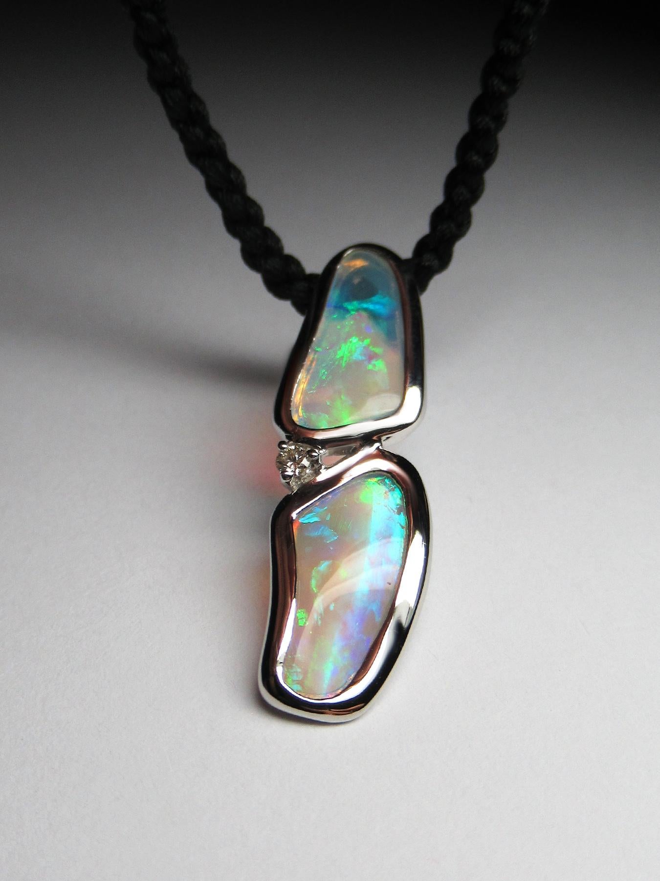 Opale Diamante Ciondolo d'oro Cristallo australiano naturale Collana opale regalo moglie arte in vendita 1