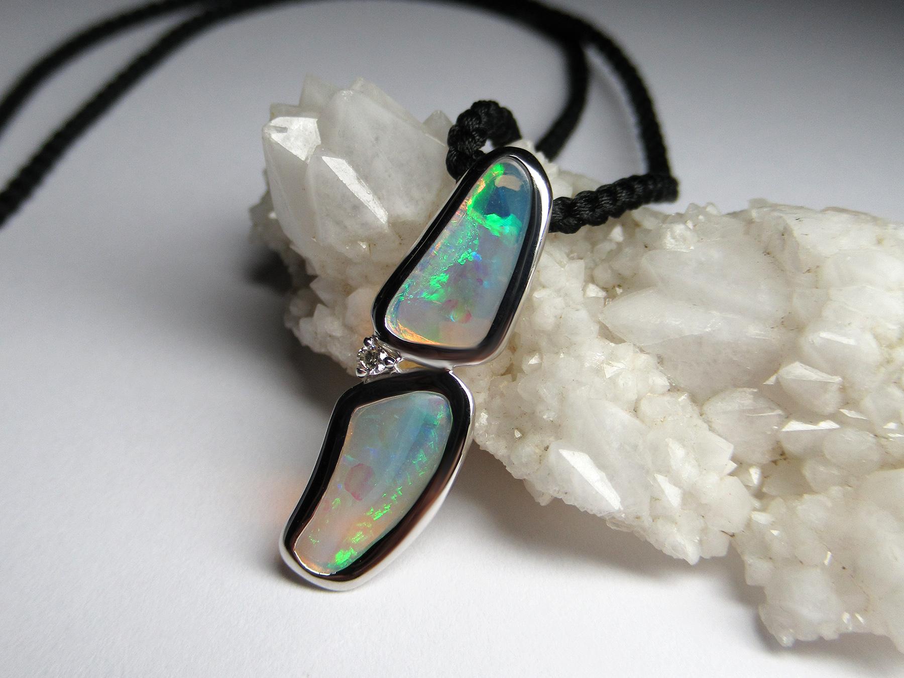 Opale Diamante Ciondolo d'oro Cristallo australiano naturale Collana opale regalo moglie arte in vendita 3