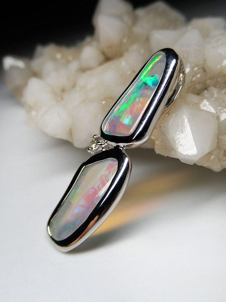 Opale Diamant Pendentif Or Naturelle Australienne Blanc Nacré en vente 4