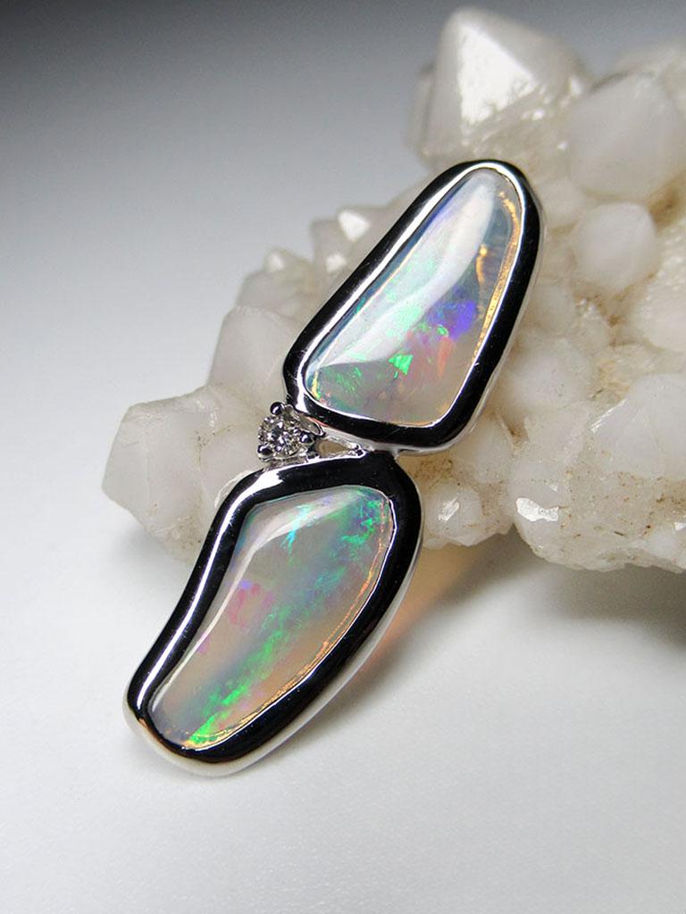 Opale Diamant Pendentif Or Naturelle Australienne Blanc Nacré en vente 5
