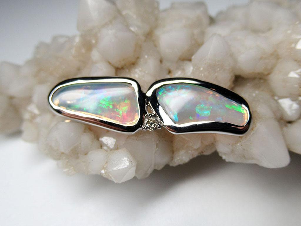 Opale Diamant Pendentif Or Naturelle Australienne Blanc Nacré Unisexe en vente