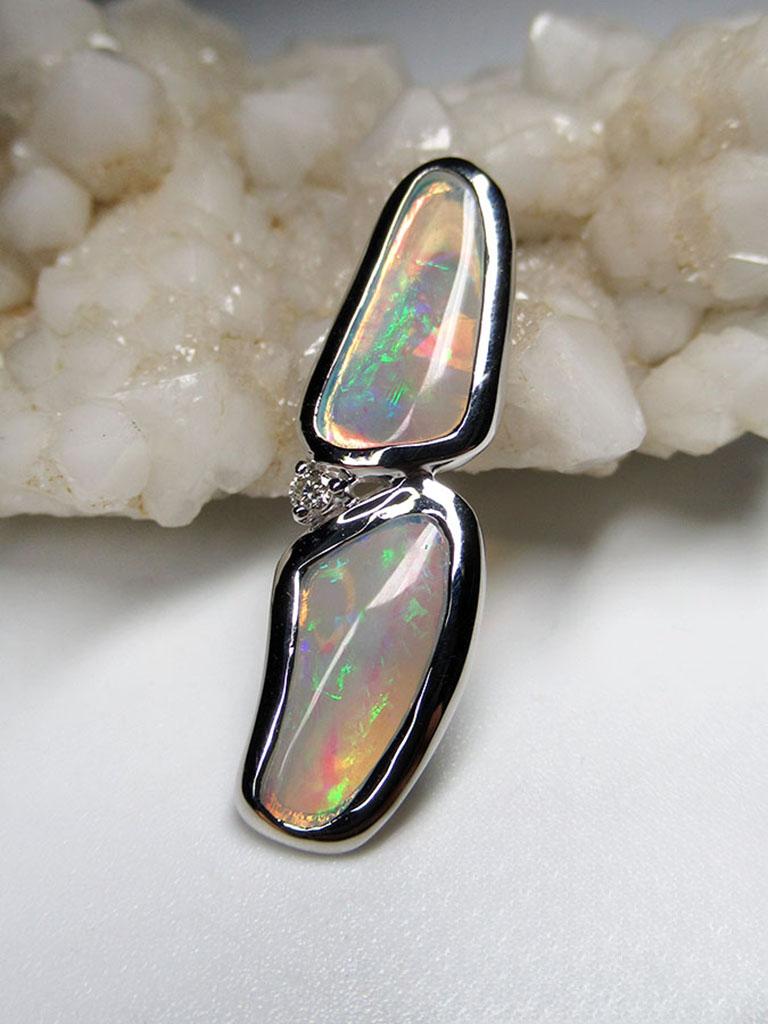 Opale Diamant Pendentif Or Naturelle Australienne Blanc Nacré en vente 3