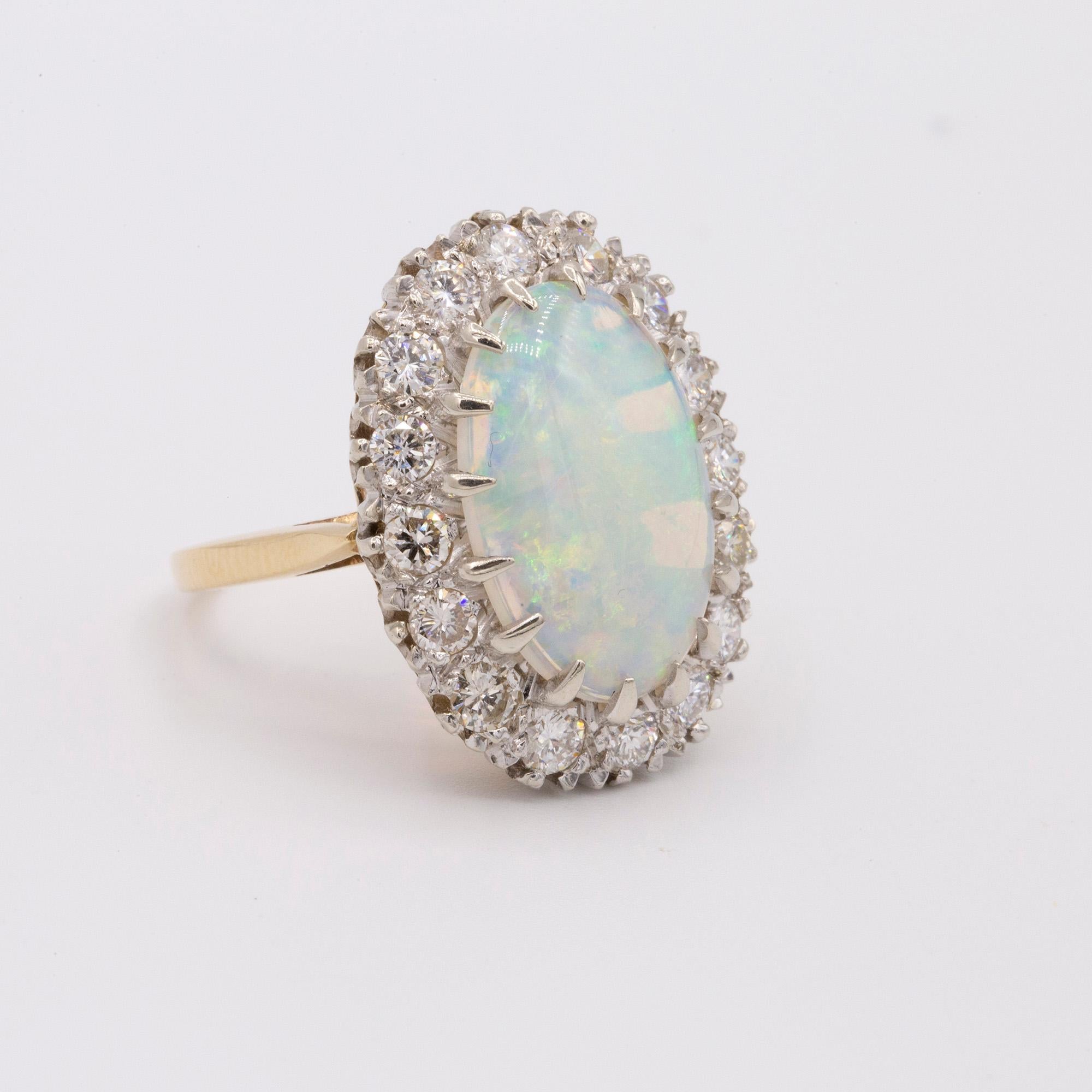 Modernist Opal and Diamond Gold Ring