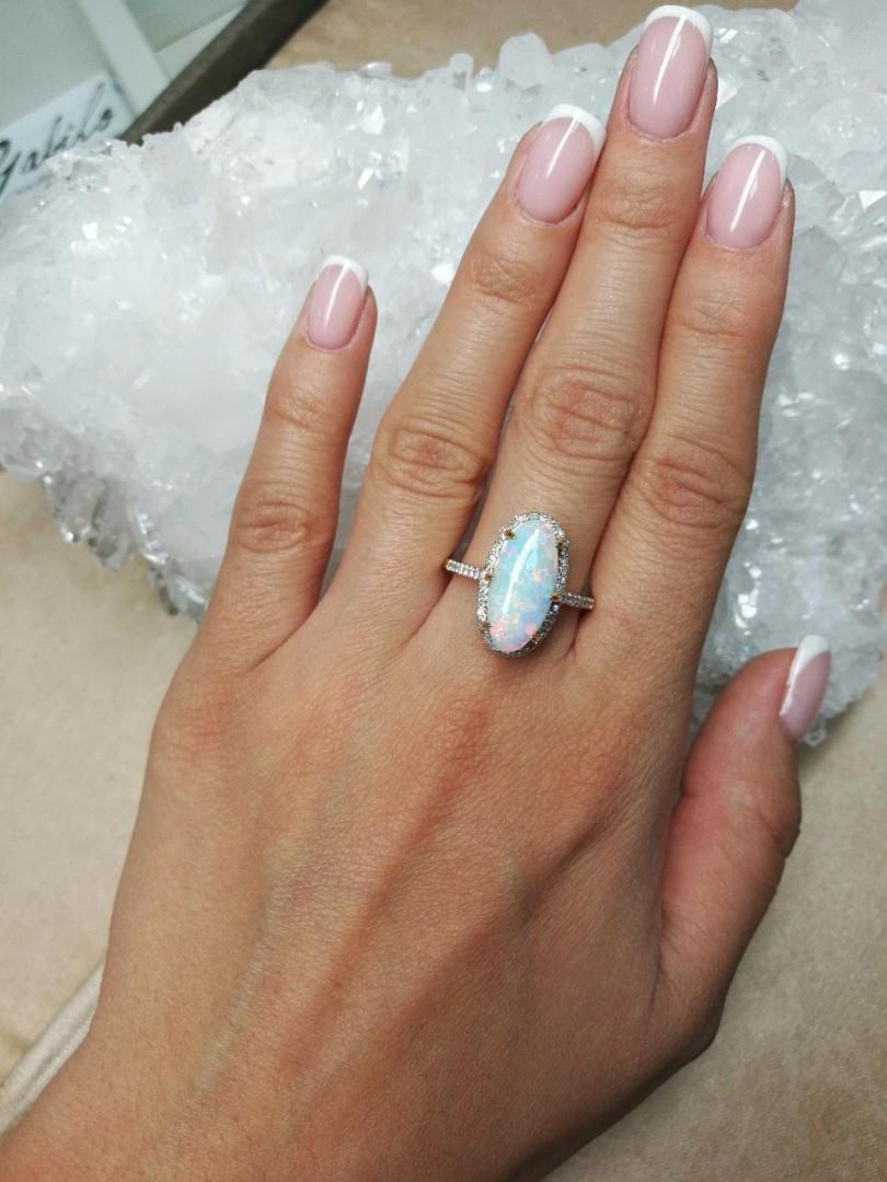 Opal Diamant Gold Ring Natürlicher Australischer Edelstein Klassischer Stil Ring Geschenk für sie im Angebot 5