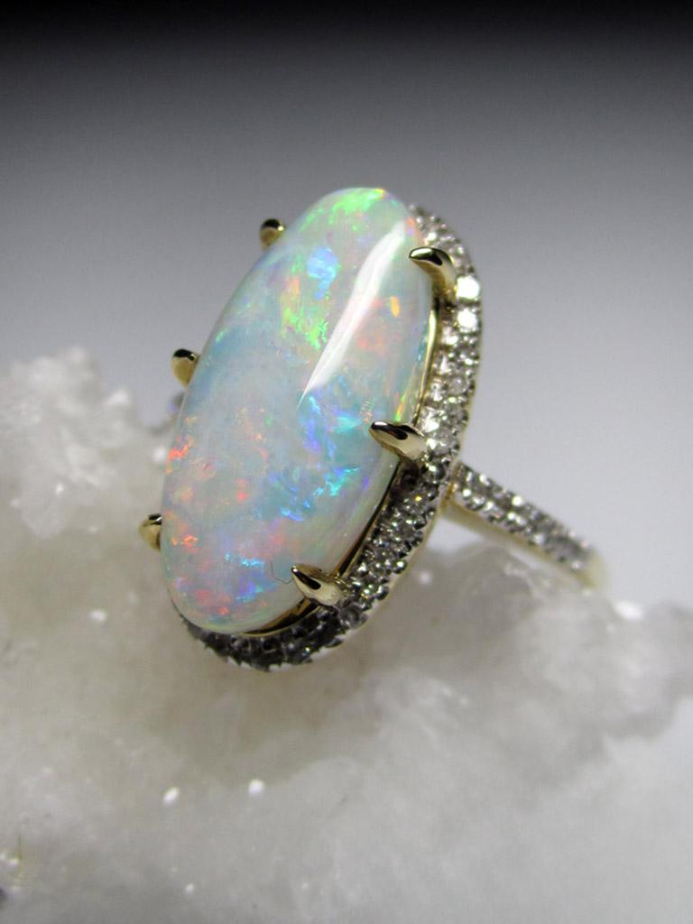Opal Diamant Gold Ring Natürlicher Australischer Edelstein Klassischer Stil Ring Geschenk für sie im Angebot 13