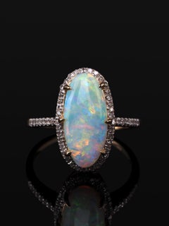 Opal Diamant Gold Ring Natürlicher Australischer Edelstein Klassischer Stil Ring Geschenk für sie