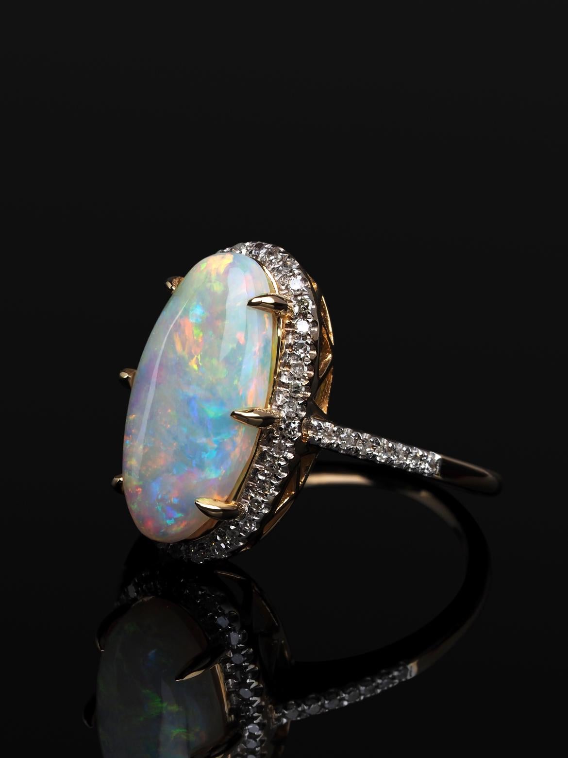 Opal Diamant Gold Ring Natürlicher Australischer Edelstein Klassischer Stil Ring Geschenk für sie (Art déco) im Angebot