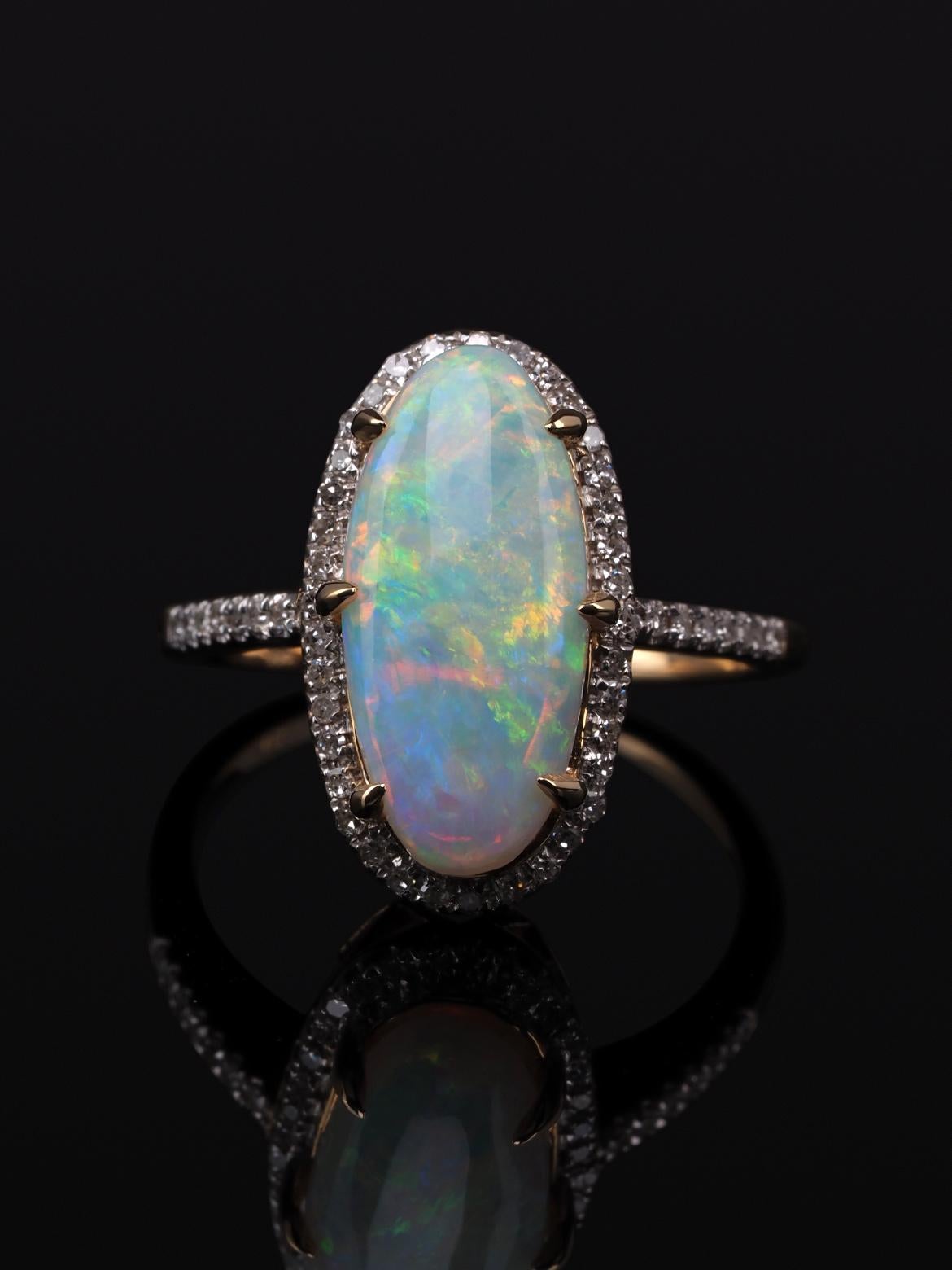 Opal Diamant Gold Ring Natürlicher Australischer Edelstein Klassischer Stil Ring Geschenk für sie im Zustand „Neu“ im Angebot in Berlin, DE